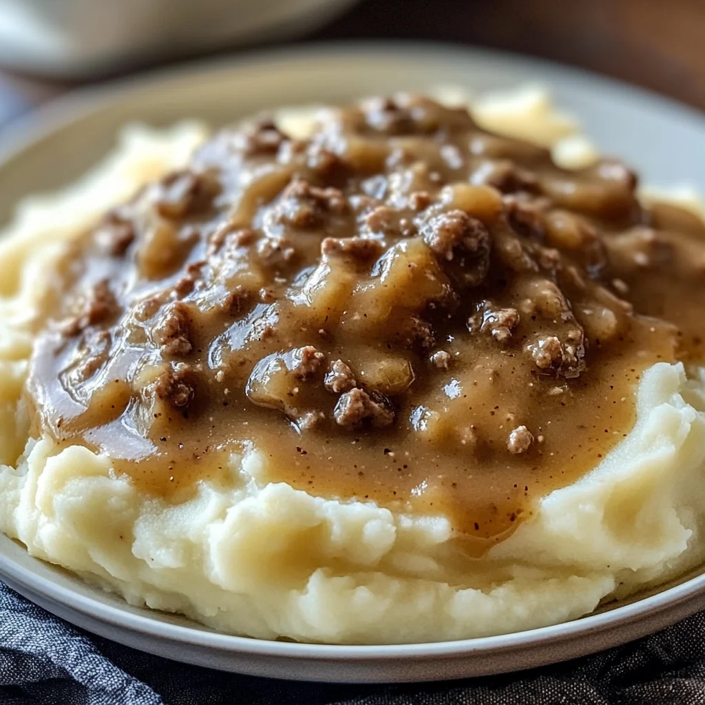 Delicious chicken chicken hamburger Gravy Over Mashed Potatoes