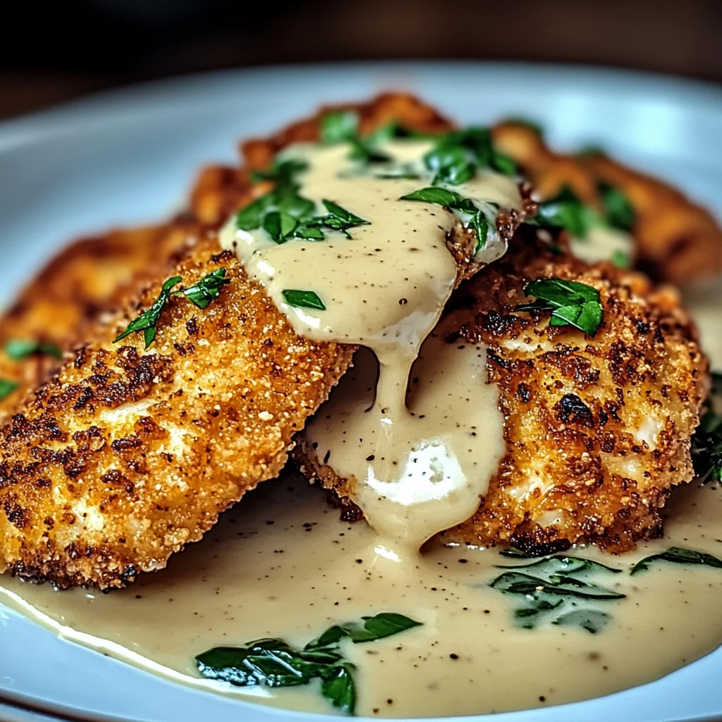 Crispy Parmesan Chicken with a Rich Garlic Sauce - Easy Dinner Idea