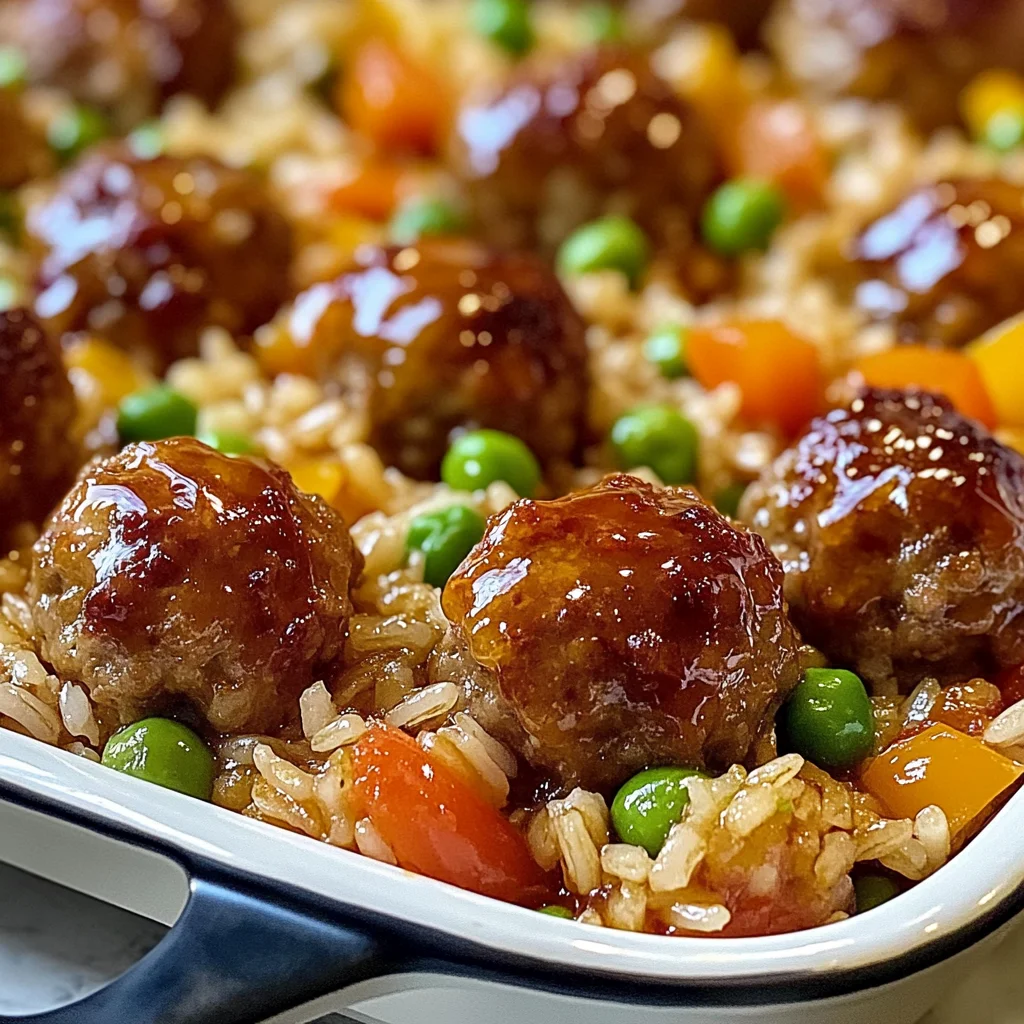 Honey Garlic Meatball Rice Bake