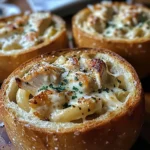 Chicken Alfredo Garlic Bread Bowls