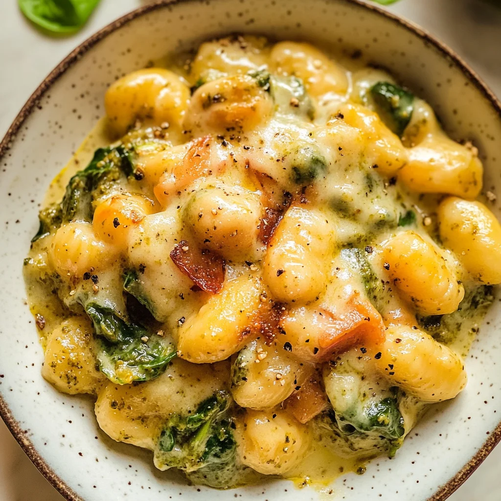 Creamy Pesto Gnocchi with Spinach and Artichokes