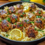 Greek Chicken Meatballs with Lemon Orzo