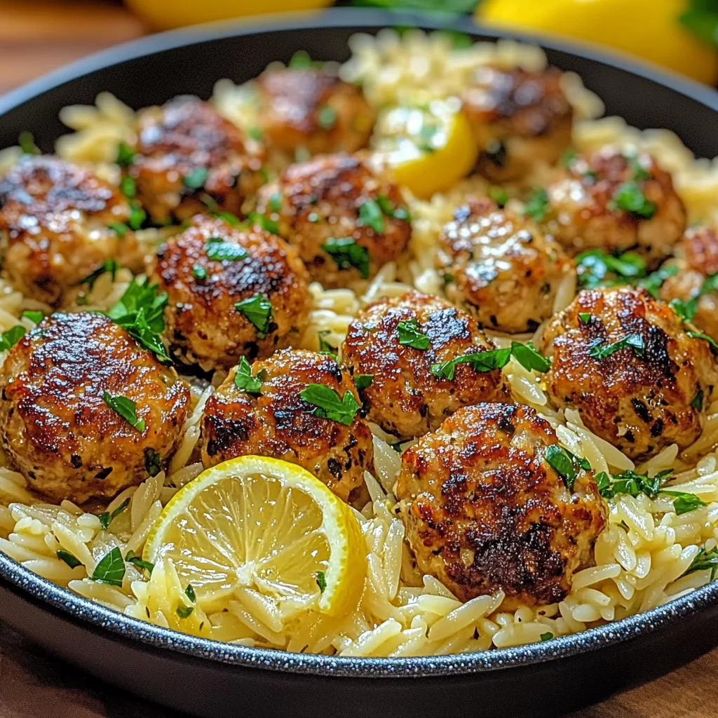 Greek Chicken Meatballs with Lemon Orzo