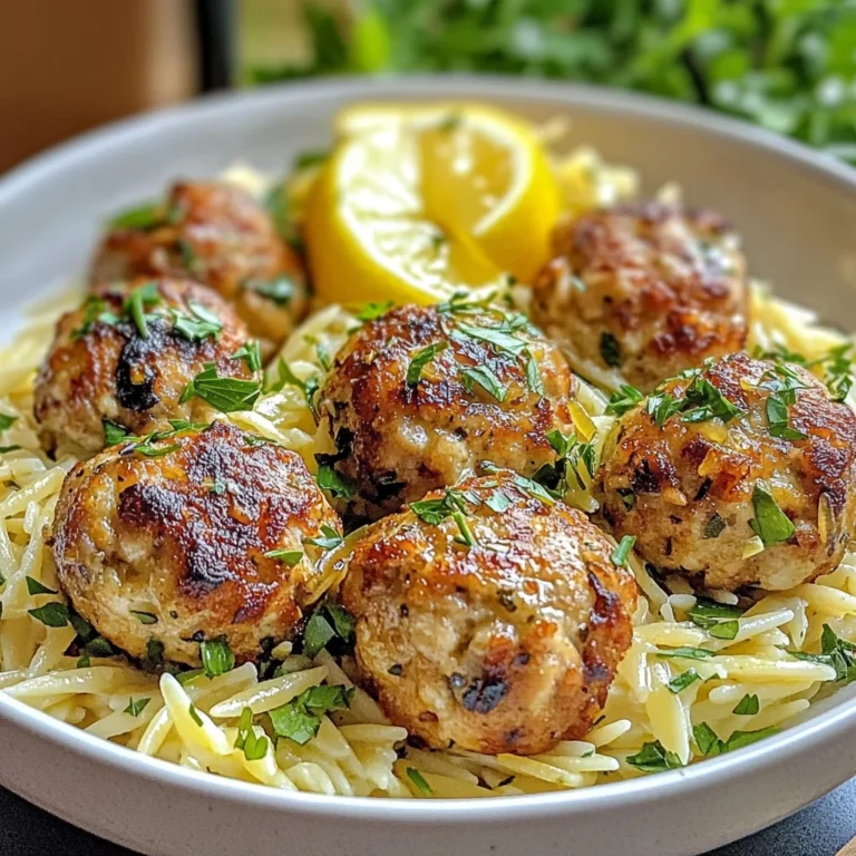 Greek Chicken Meatballs with Lemon Orzo