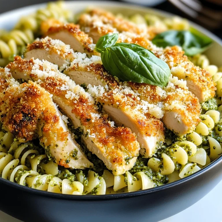 Pesto Pasta with Crispy Parmesan Chicken