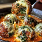 Spinach Garlic Meatballs Stuffed with Mozzarella