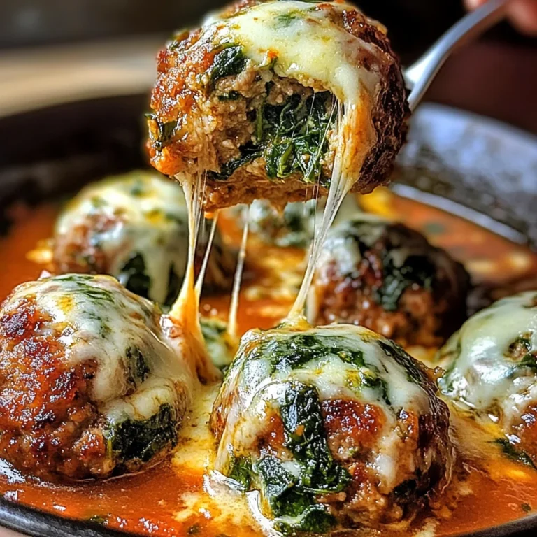 Spinach Garlic Meatballs Stuffed with Mozzarella