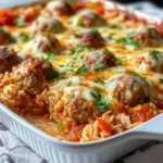 Easy Cheesy Meatball & Rice Dinner Casserole
