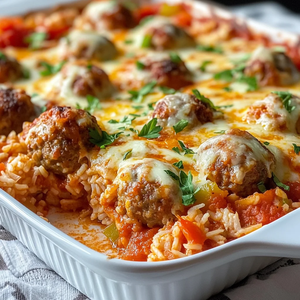 Easy Cheesy Meatball & Rice Dinner Casserole
